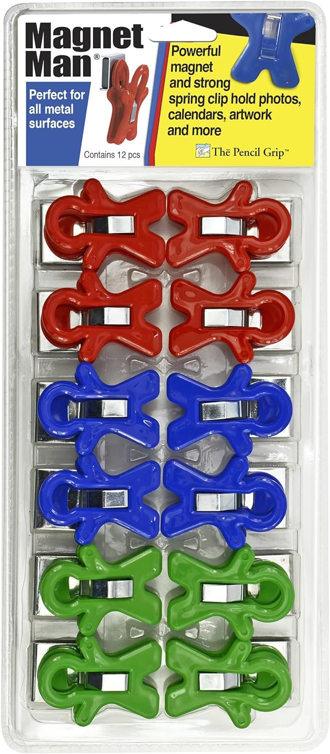 The Pencil Grip Magnet Man Magnetic Clip, Assorted Colors, Pack of 10