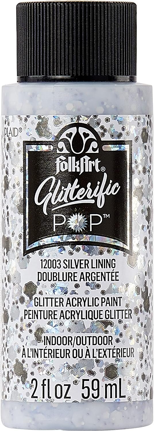 FolkArt Glitterific Pop Acrylic Craft Paint, Silver Lining 2 fl oz Premium Glitter Finish Paint, Perfect For Easy To Apply DIY Arts And Crafts, 12003