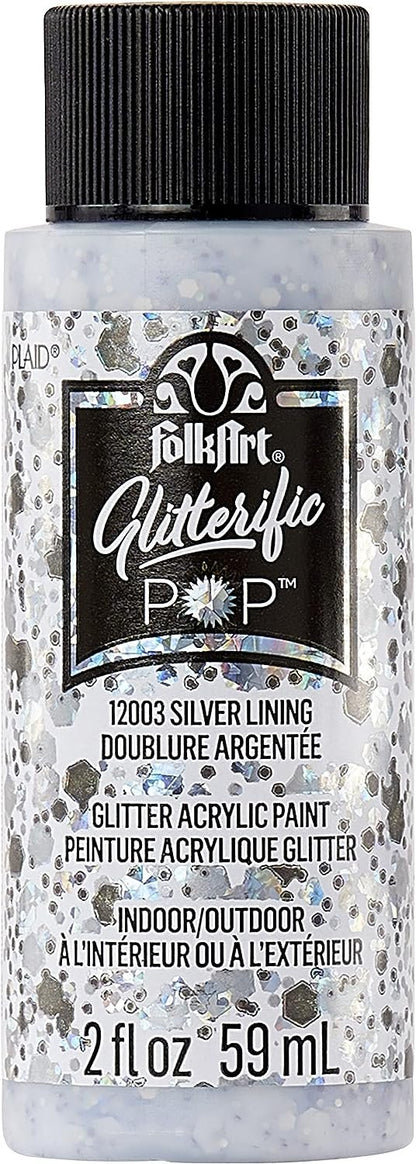 FolkArt Glitterific Pop Acrylic Craft Paint, Silver Lining 2 fl oz Premium Glitter Finish Paint, Perfect For Easy To Apply DIY Arts And Crafts, 12003