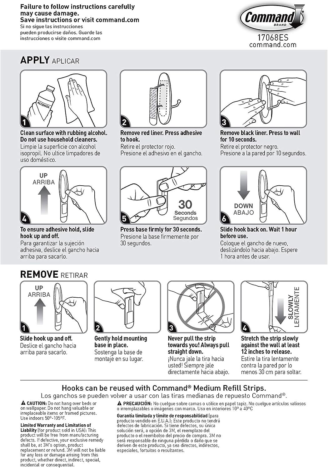 Command Medium Wire Hooks, White, Indoor Use, 3-Hooks, 4-Strips, Organize Damage-Free