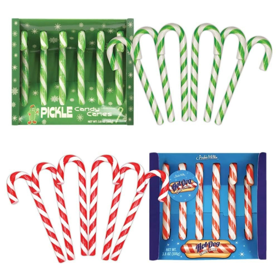 Archie McPhee Candy Canes Pickle and Hot Dog Flavors - Pickle Flavored Candy Canes and Hot Dog Flavored Candy Canes - Weird Candy Cane Bundle