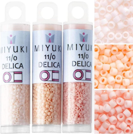 Miyuki Delica Seed Beads Bundle: Size 11/0, Peach Matte Opaque Palette Collection DB1510, DB1512, DB1513 - 3 Tubes of 7.2 Grams ea