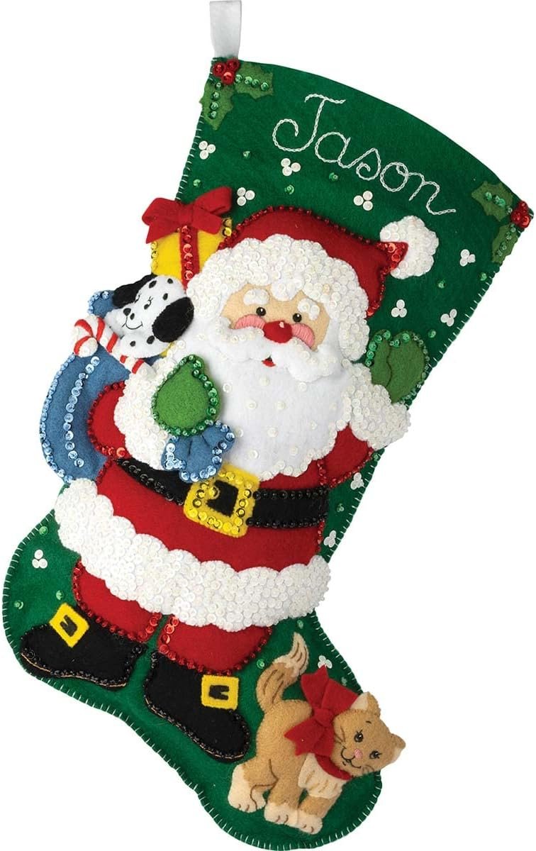 Bucilla Felt Applique 18" Stocking Making Kit, Santa's Furry Friends, Perfect for DIY Arts and Crafts, 89447E