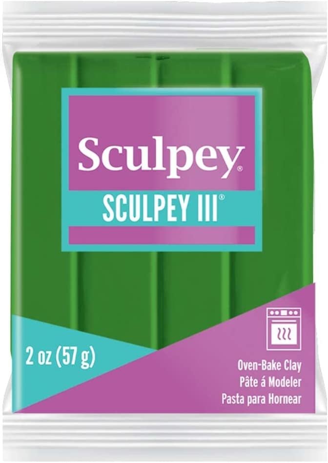 Sculpey III Polymer Oven-Bake Clay, Leaf Green, Non Toxic, 2 oz. bar, Great for modeling, sculpting, holiday, DIY, mixed media and school projects.Great for kids & beginners!