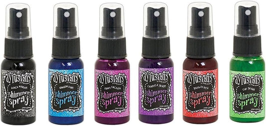 Ranger Dylusions Bold Shimmer Spray Bundle - Cut Grass, Funky Fuchsia, Postbox Red, Crushed Grape, Black Marble, London Blue