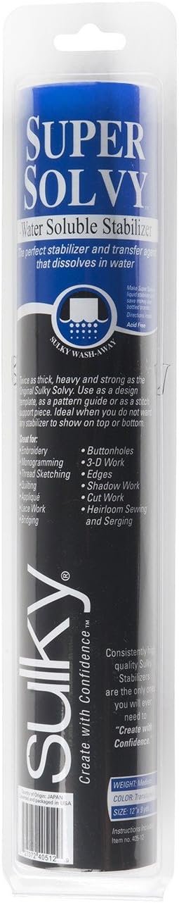 Sulky Super Solvy Water Soluble Roll stabilizer, 12" x 9 yd, 12" x9yd