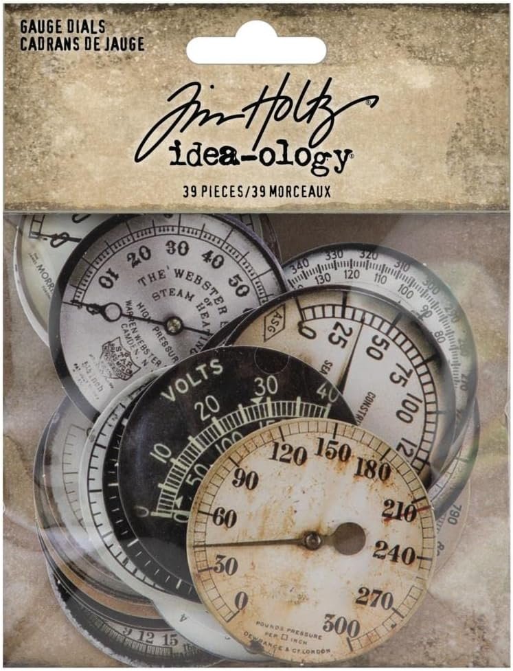Tim Holtz Idea-Ology 2022 Gauge Dials & Metal Gauge Frames - 2 Item Bundle, Ivory