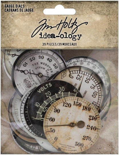 Tim Holtz Idea-Ology 2022 Gauge Dials & Metal Gauge Frames - 2 Item Bundle, Ivory