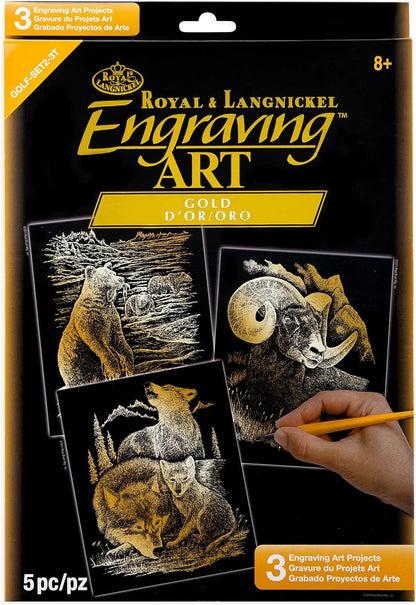 Royal & Langnickel Foil Engraving Art Kit Value Pack 8.75"X11.5", Gold - Grizzly Bears, Rams & Wolves