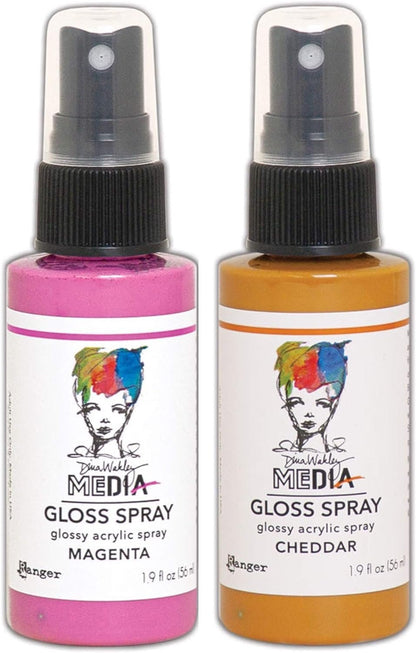 Dina Wakley MEdia Gloss Sprays by Ranger - Magenta, Cheddar, Lemon, Lime, Olive, Turquoise, Ocean, Marine, Night, Fuchsia, Eggplant, White, Bundle of 12 (1.9 Fl oz) Spray Bottles