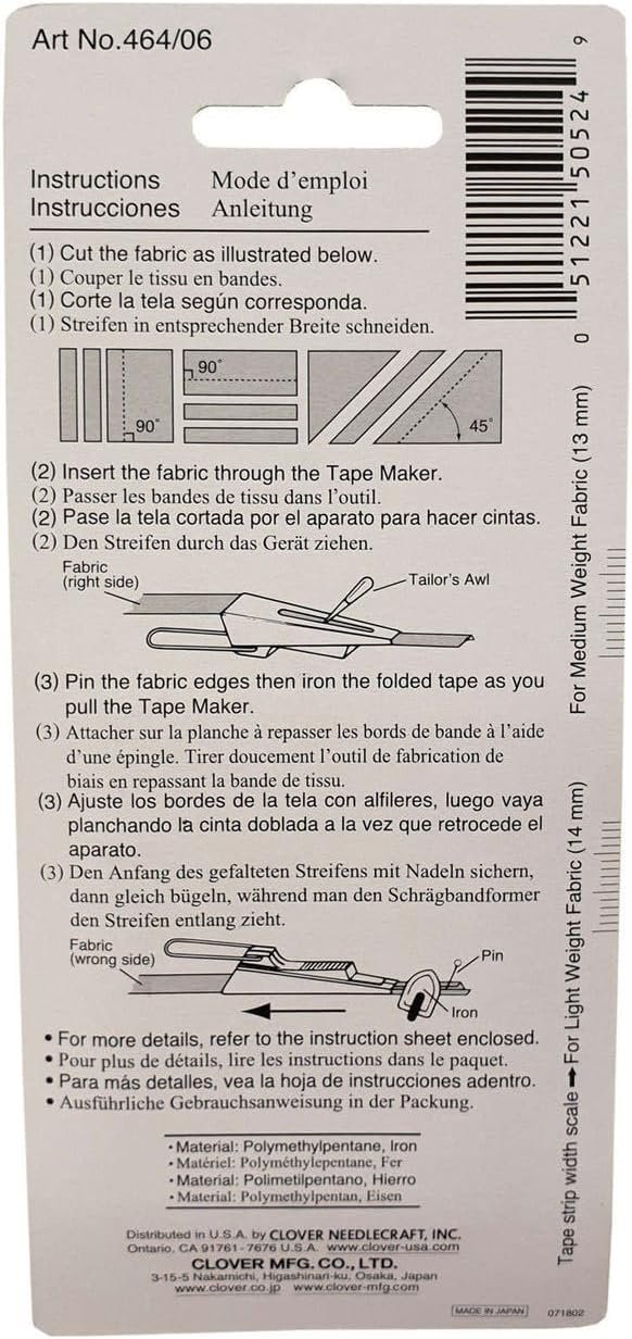 Clover Bias Tape Maker Width: 12mm, 12.00mm, Yellow