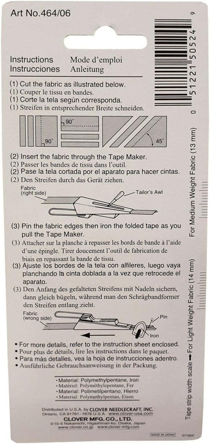 Clover Bias Tape Maker Width: 12mm, 12.00mm, Yellow