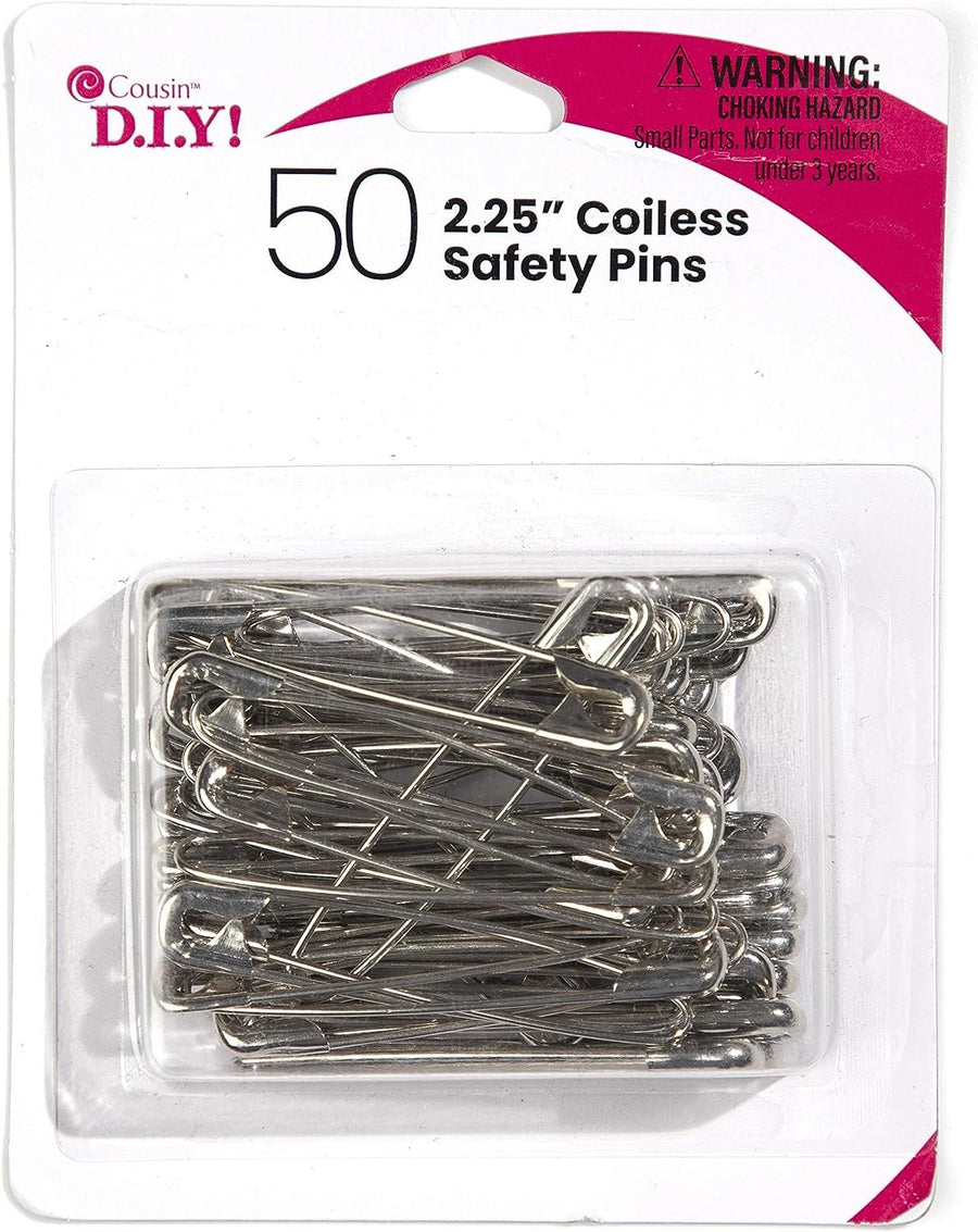 Cousin DIY 2.25 inch, Nickel, 50 Pack Coiless Safety Pins