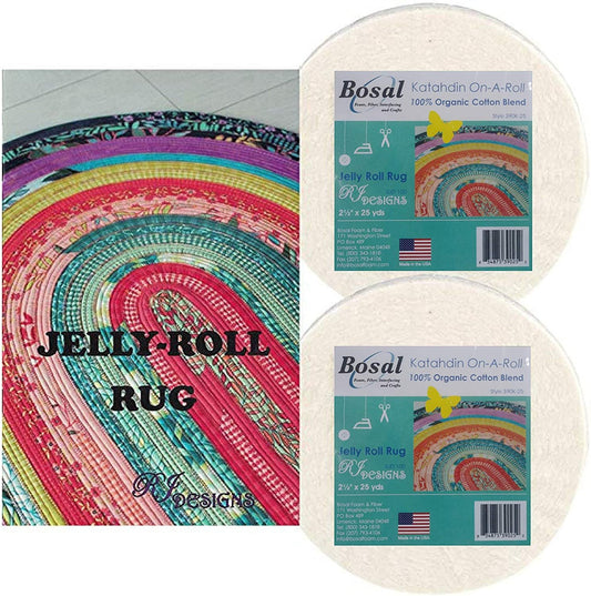 Jelly Roll Rug Kit Bundle, Including Pattern and Two (2) Rolls of Bosal Katahdin Batting On-A-Roll (Standard Version)