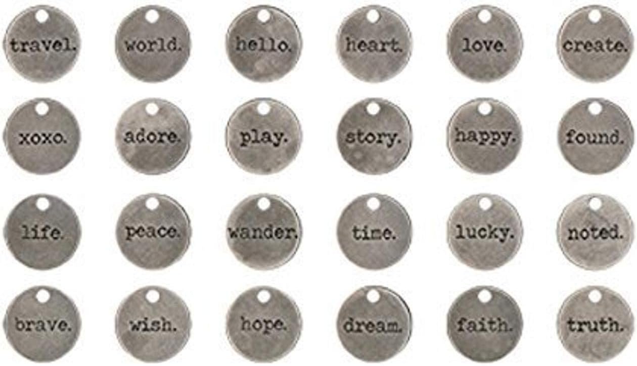 Typed Tokens by Tim Holtz Idea-ology, Pack of 24, Antique Nickel Finish, TH93203