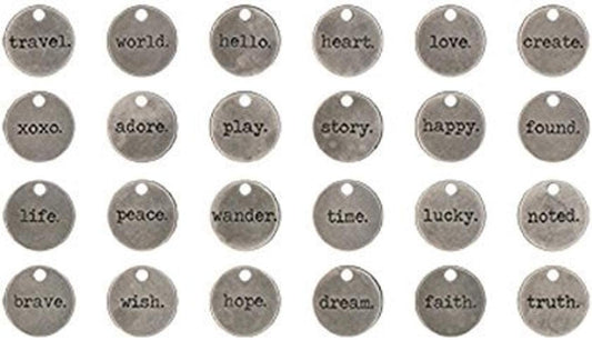 Typed Tokens by Tim Holtz Idea-ology, Pack of 24, Antique Nickel Finish, TH93203