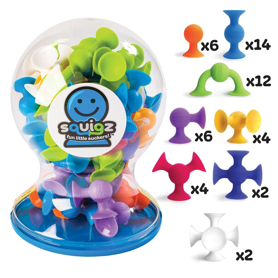 Fat Brain Toys Squigz Deluxe Set - 50-Piece Suction Construction Toy for Ages 3+