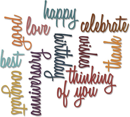 Sizzix SIZ660223 Tholtz Thinlits Die Celebration Words Scrpt Tholtz Thinlits Die , White