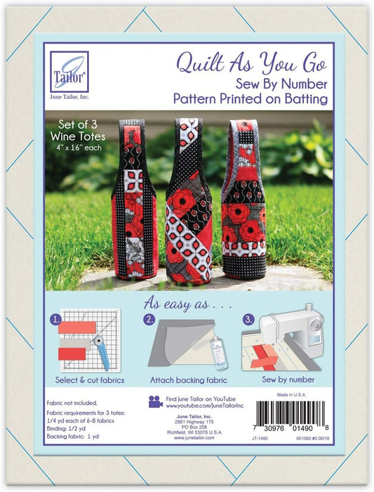 JUNMN Quilt As You Go Wine Totes Sew by Number, White