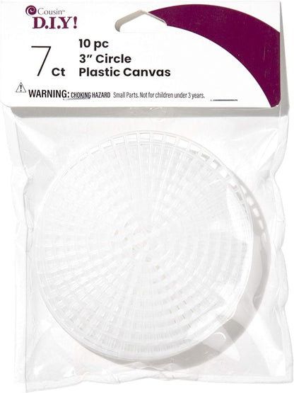 Cousin DIY 7 Count Plastic Stitching Canvas, Round 3", 10/Pkg, White