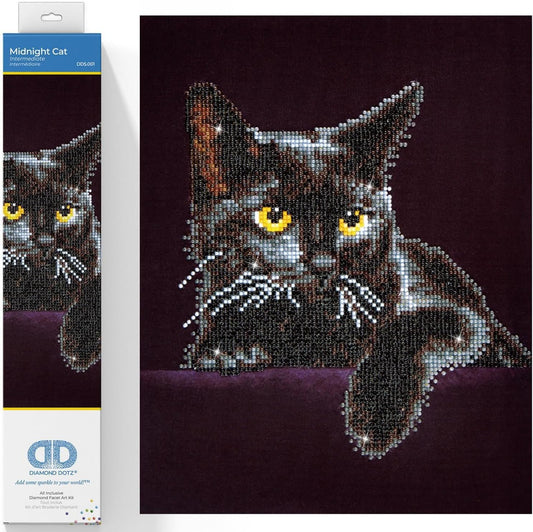DIAMOND DOTZ® - Midnight Cat, Partial Drill, Round Dotz, Diamond Painting Kits, Diamond Art Kits for Adults, Gem Art, Diamond Art, Diamond Dotz Kits, 14"x11"