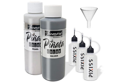 Jacquard Pinata Blanco and Mantilla Black Bundle - Black and White Colors (4-Ounce Bottles), 3 Pixiss 20ml Needle Tip Applicator and Refill Bottles and 1.5 inch Funnel Bundle for Yupo and Resin