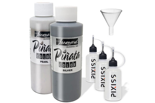 Jacquard Pinata Blanco and Mantilla Black Bundle - Black and White Colors (4-Ounce Bottles), 3 Pixiss 20ml Needle Tip Applicator and Refill Bottles and 1.5 inch Funnel Bundle for Yupo and Resin