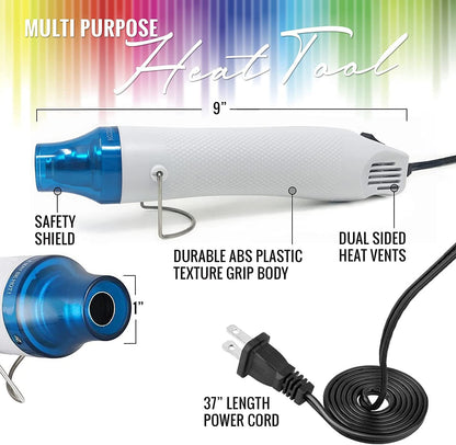Pixiss Heat Tool Embossing Heat Gun for Crafts, Embossing Arts, Candles, Shrink Wrap. 4 Embossing Powders, Anti-Static Embossing Pad