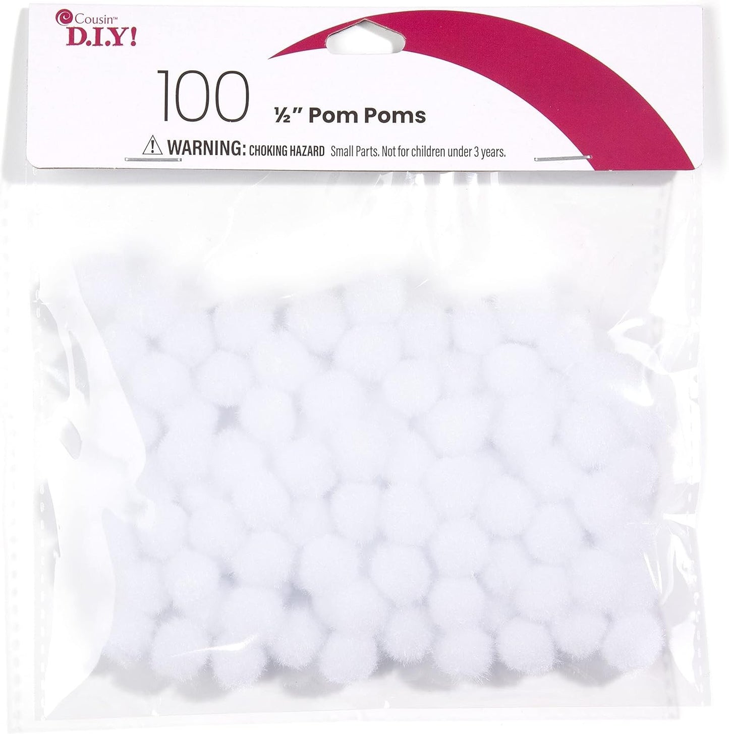 Cousin DIY White 1/2 inch Poms, 100 Pack