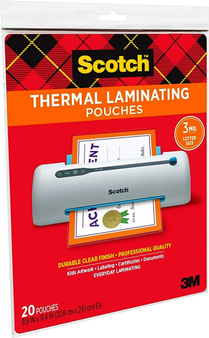 Scotch Thermal Laminating Pouches, 8.9 x 11.4-Inches, 3 mil thick, 20-Pack (TP3854-20),Clear