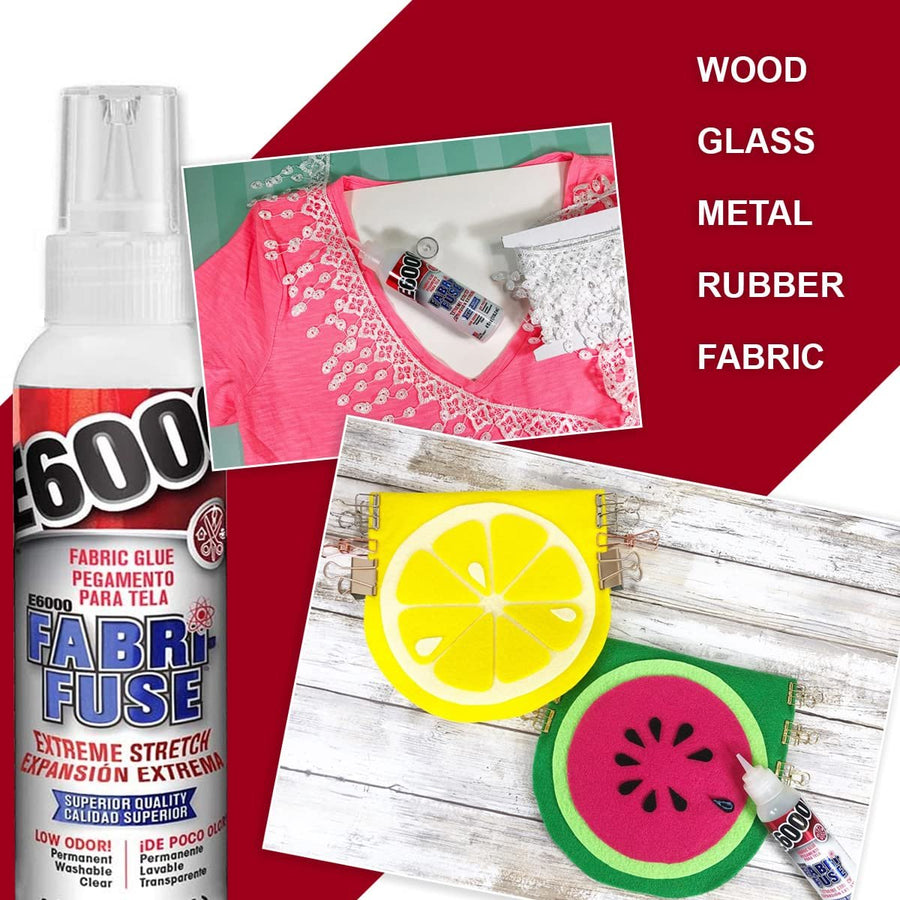 E6000 Glue Fabri-Fuse Fabric Glue Adhesive - 4 fl oz Shelf Bottle - with Pixiss Accessories Needle Tip Tweezers, and 2 Jewel Picker Pencils