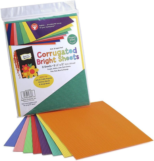 Hygloss Products Corrugated Cardboard in Assorted Colors - 8.5” x 11” Inches Corrugated Bright Sheets - 8 Sheets per Pack