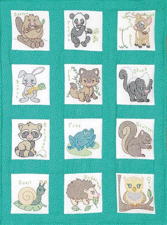Jack Dempsey Needle Art Forest Friends Embroidery Kit, 9" x 9" Blocks, White