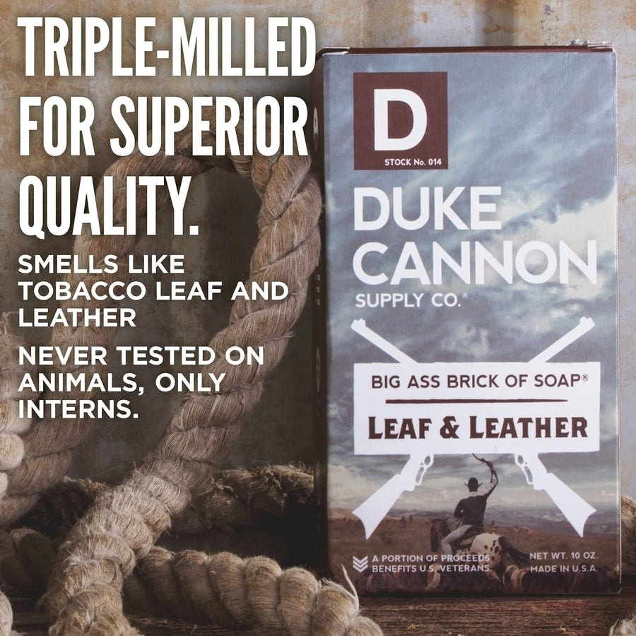 Duke Cannon Supply Co. Big Brick of Soap Bar for Men Great American Frontier (Leaf+Leather, Fresh Cut Pine, Campfire) Variety-Pack- All Skins, Extra Large Masculine Scents, 10 oz (Variety 3 Pack)