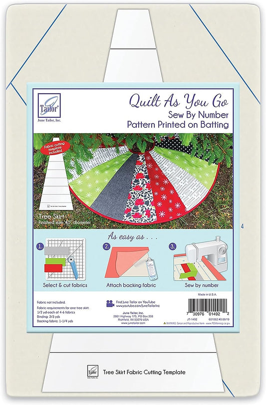June Tailor Quilt As You Go Tree Skirt Printed batting, White, Large