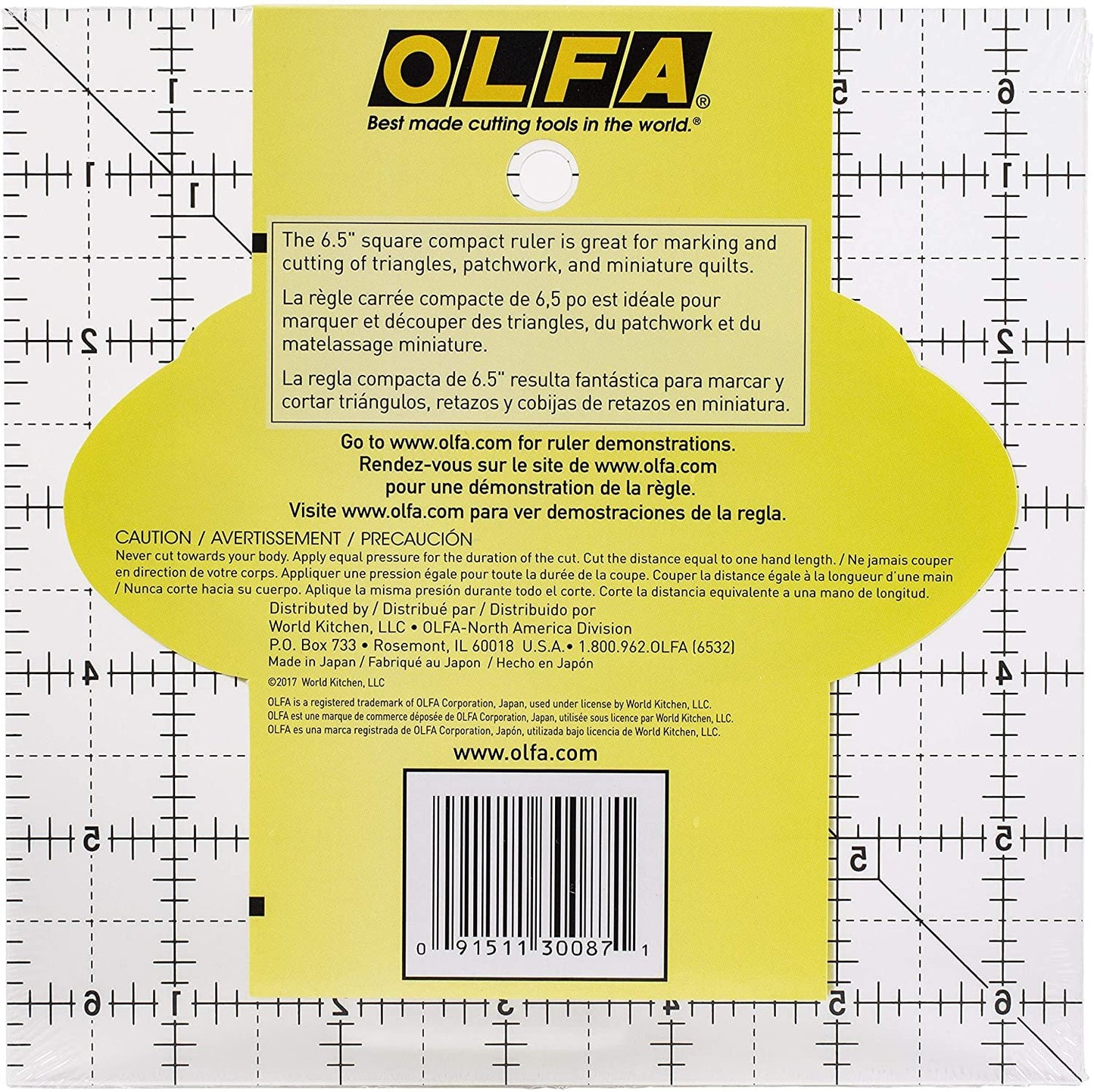 OLFA 1071798 QR-6S 6-1/2-Inch Square Frosted Advantage Acrylic Ruler