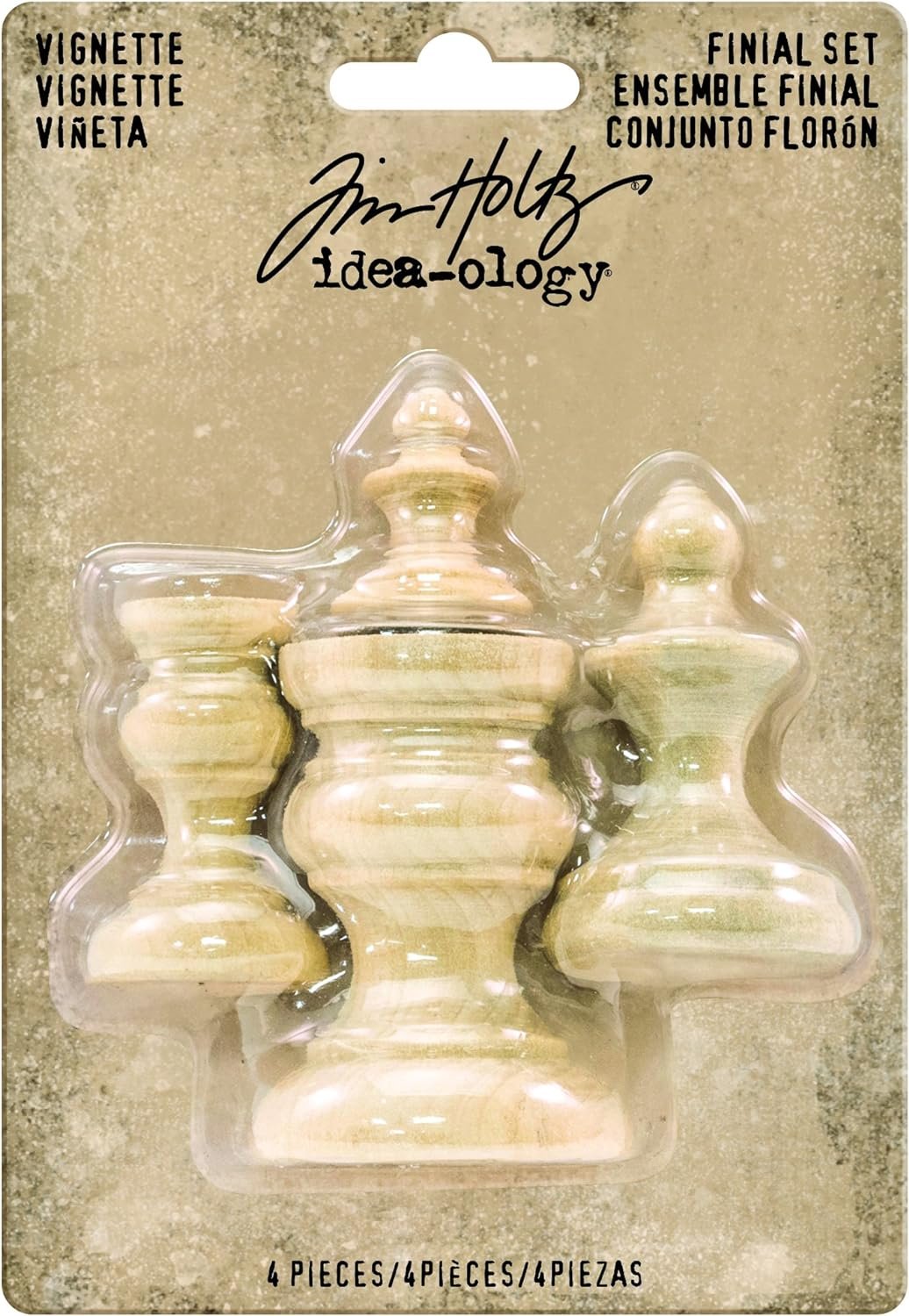 Tim Holtz Idea-ology Vignette Finial Set, Various Sizes, 4 Wooden Pieces (TH93573) Small