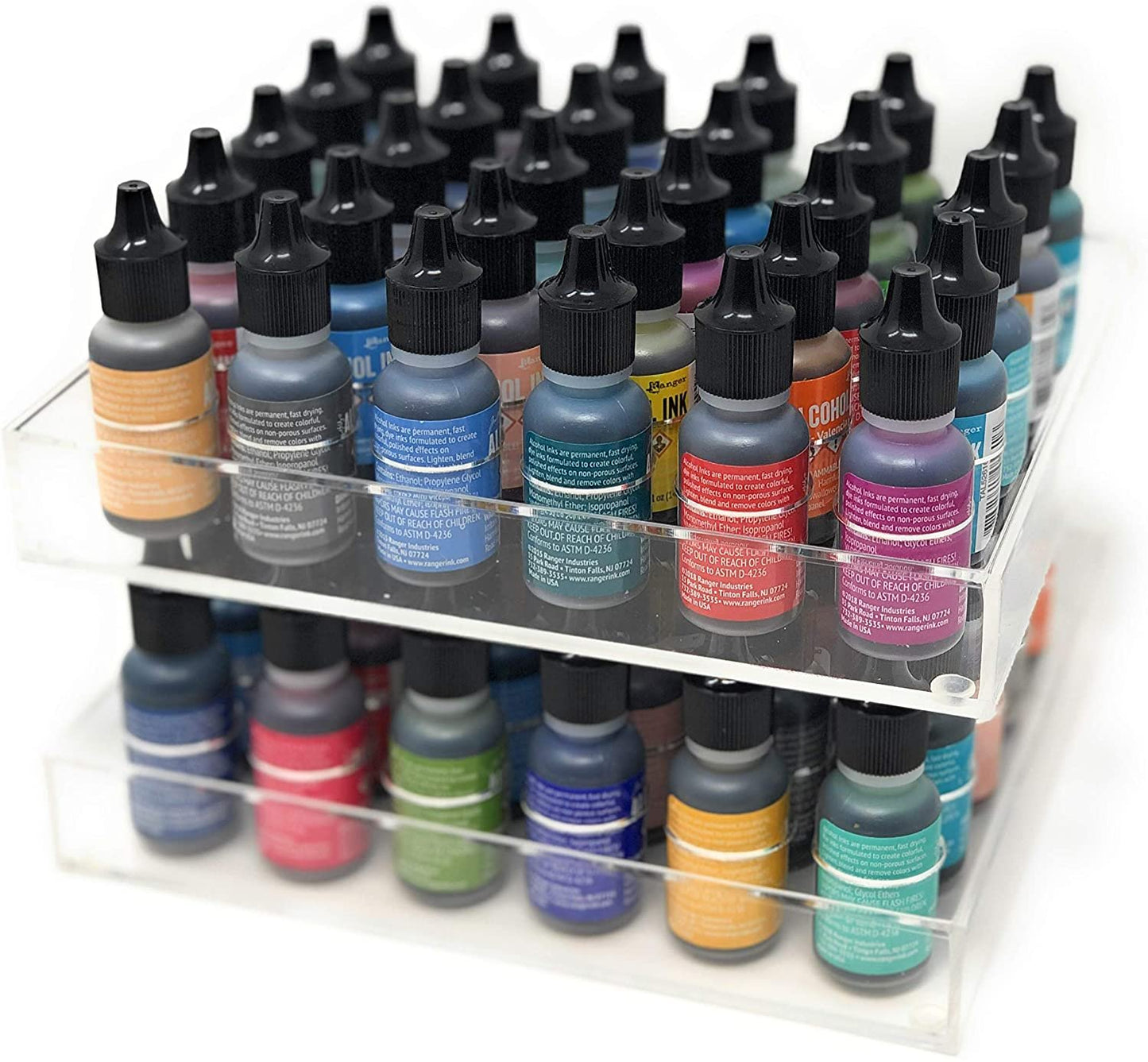 Pixiss Alcohol Ink Display Tray for Storage Carrying or Organizer, Displays 30x 0.5-Ounce Bottles of Alcohol Ink, Stickles, Glossy Accents or Reinkers, Travel Case (Ink not Included)