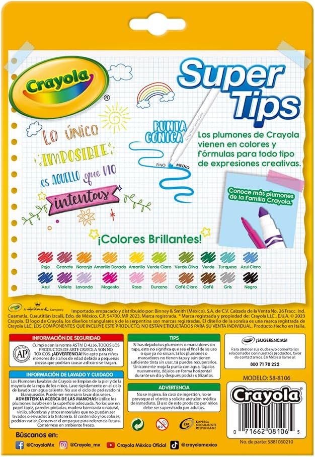 Crayola Super Tips Markers, Coloring Book Markers, 20 count