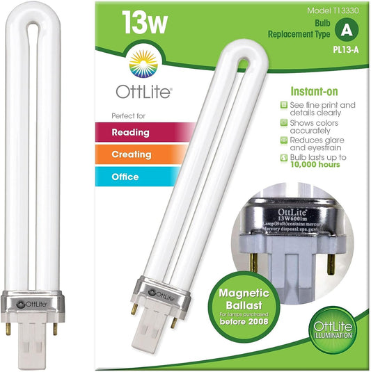 OttLite 13W Replacement Light Bulb - Compact Fluorescent Light Tubes Replacement for Lamps Purchased Before 2008, Natural Daylight for Bedroom & Office, Type A Light Bulb for Reduced Eyestrain