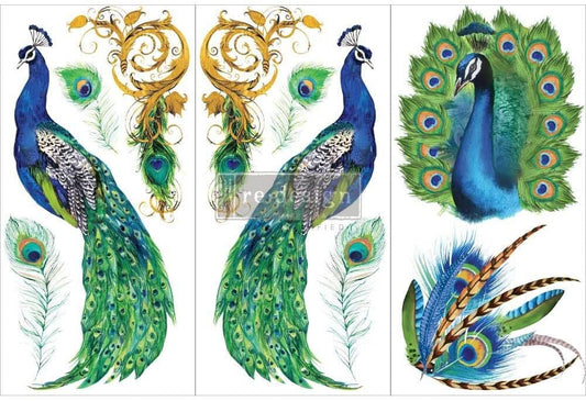 Prima Marketing Re-Design Decor Transfers 6"X12" 3/Sheets-Peacock Paradise -RE656775