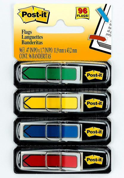 Post-it 1/2" W Arrow Primary Colors,4 Dispensers, 96 Flags, Count