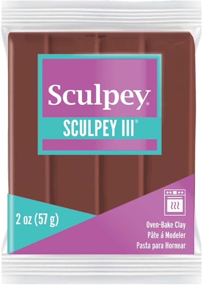 Sculpey III® Polymer Oven-Bake Clay, Chocolate, Non Toxic, 2 oz. bar, Great for modeling, sculpting, holiday, DIY, mixed media and school projects.Perfect for kids & beginners!