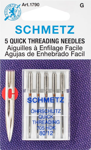 Euro-Notions Quick Self Threading Machine Needles, Size 12/80, 5/pkg,Silver