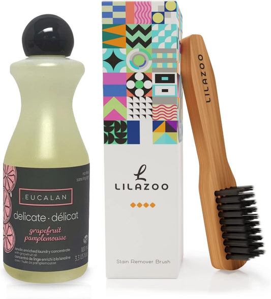Eucalan Delicate Wash Grapefruit Concentrate - Eucalan No Rinse Delicate Wash Detergent - Delicate Laundry Wash for Fine Fabrics, & Lilazoo Laundry Brush - Delicates Soaps Fabric Wash - Grapefruit Scented