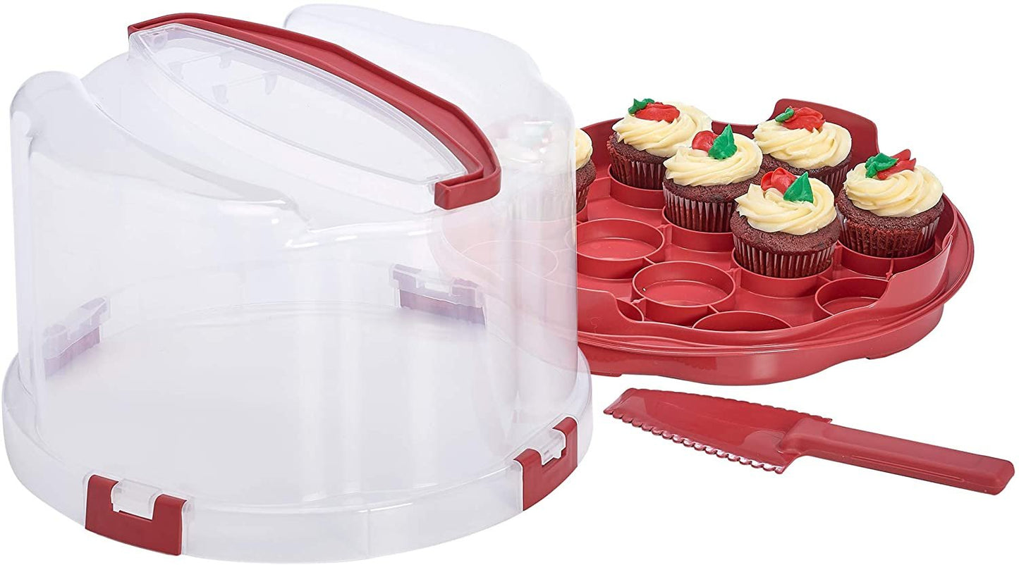 Buddeez, Inc ROUND CAKE AND CUPCAKE CARRIER/DISPLAY,Red
