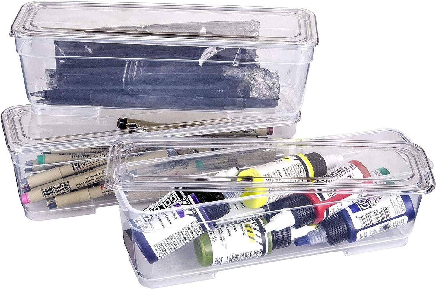 ArtBin 6969AG Bins with Lids 3-Pack, [3] Small Art & Craft Organizer Boxes, Clear