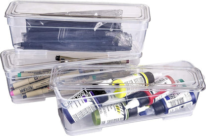 ArtBin 6969AG Bins with Lids 3-Pack, [3] Small Art & Craft Organizer Boxes, Clear