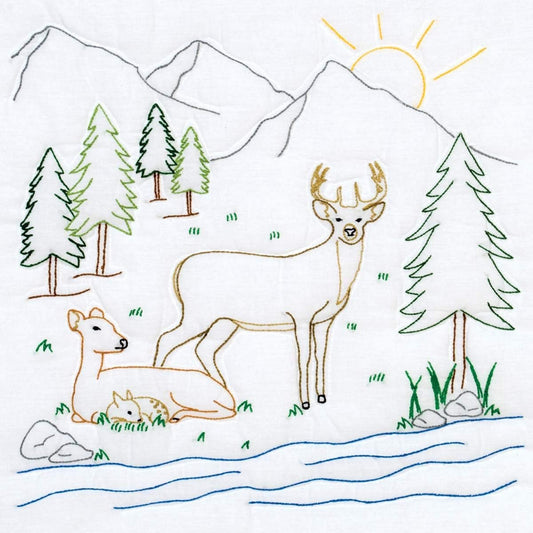 Jack Dempsey Needle Art Deer Quilt Block, white