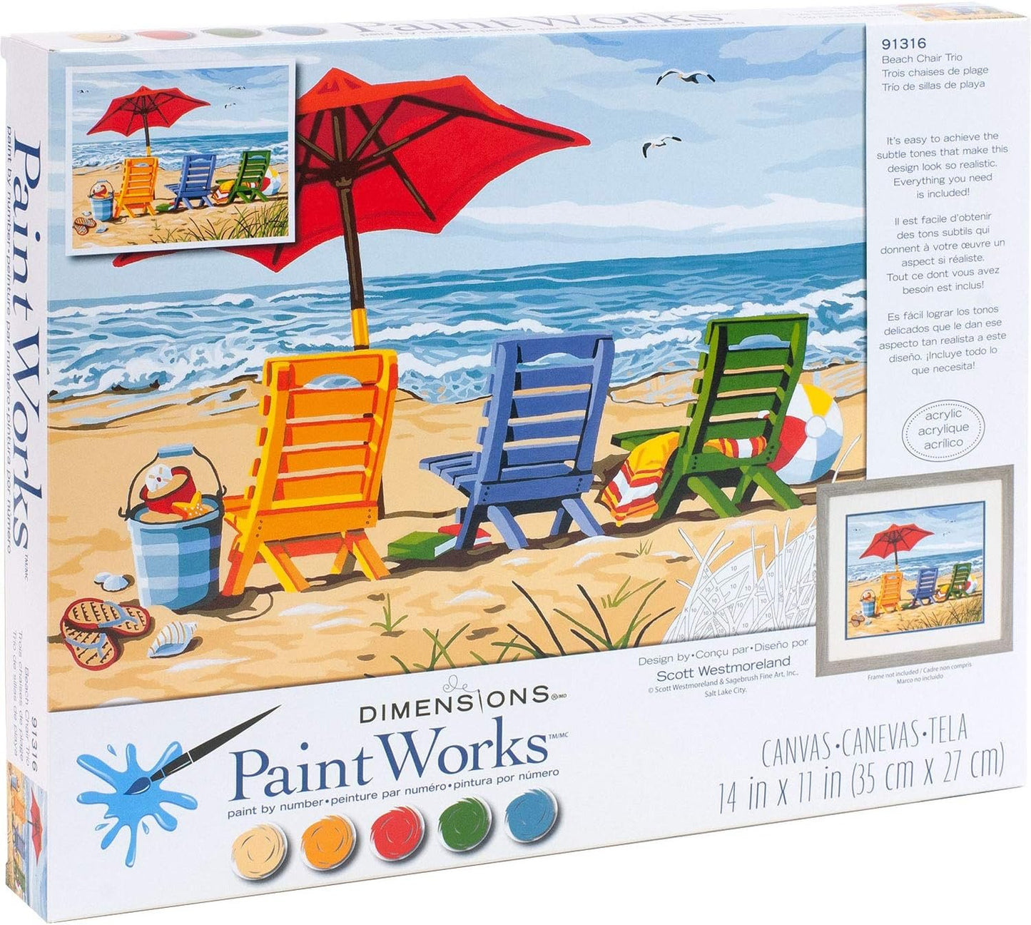 Dimensions Beach Chair Trio Paint by Numbers for Adults, 14'' W x 11'' L
